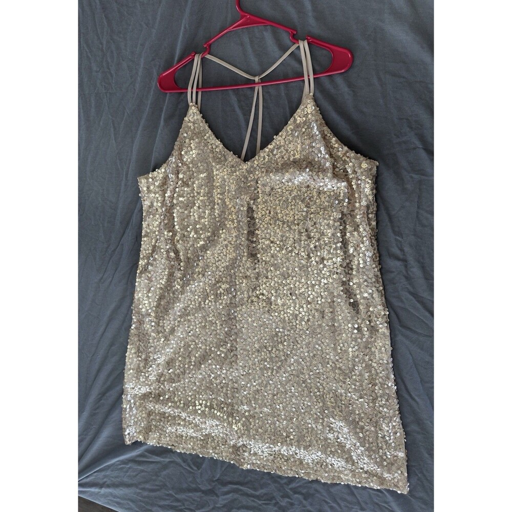 Xhilaration Gold Sequin Strappy Mini Slip Party Dress Short Women XL Regular SZ